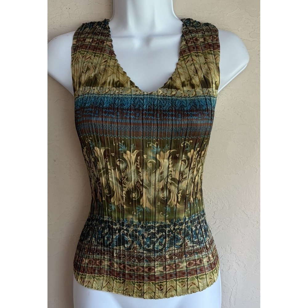 Vintage 90s Y2K Jaipur Pleated Plisse Tank Top M Boho Whimsigoth Satin Fairy